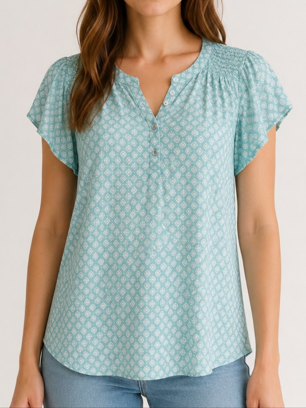 Size Medium My Style Women's Blue Patterned Blouses
